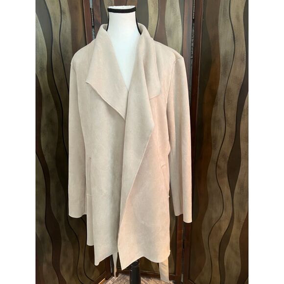 Magaschoni Cream Belted Faux Suede Trench Coat. Size XL. - Picture 3 of 9